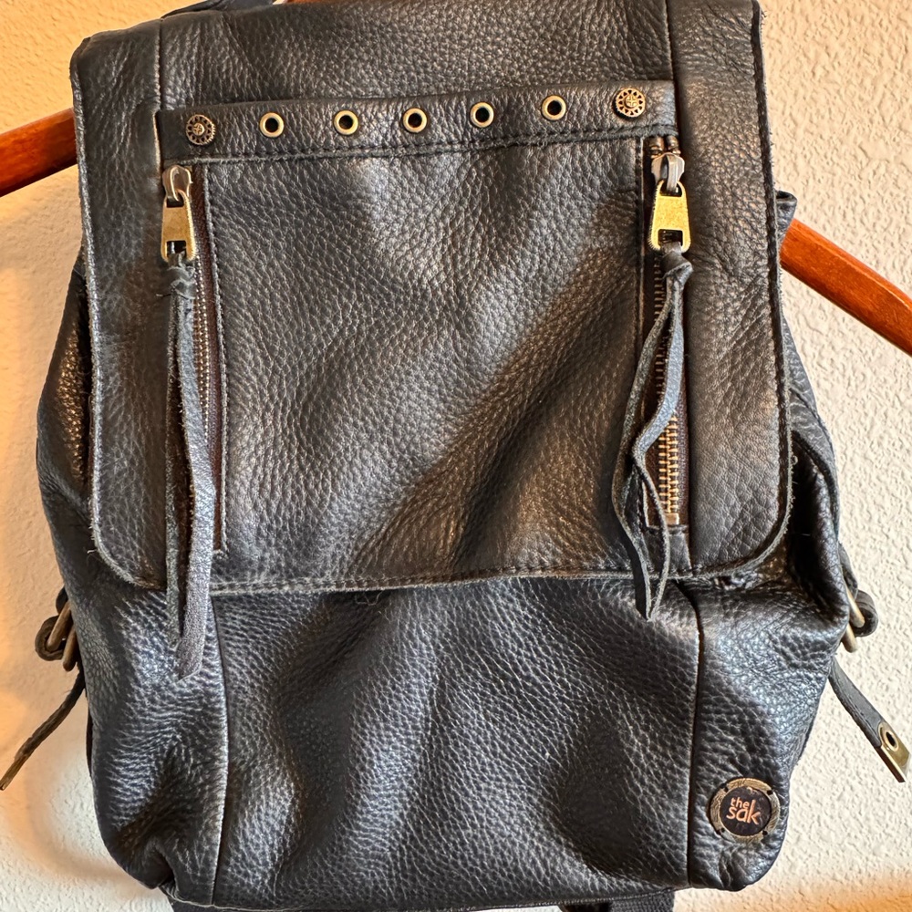 The Sak Black Leather Backpack Purse